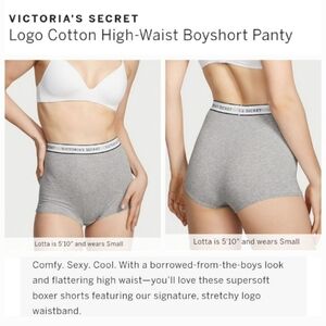 Victoria's secret logo cotton high-waist boyshort panty GRAY LARGE
